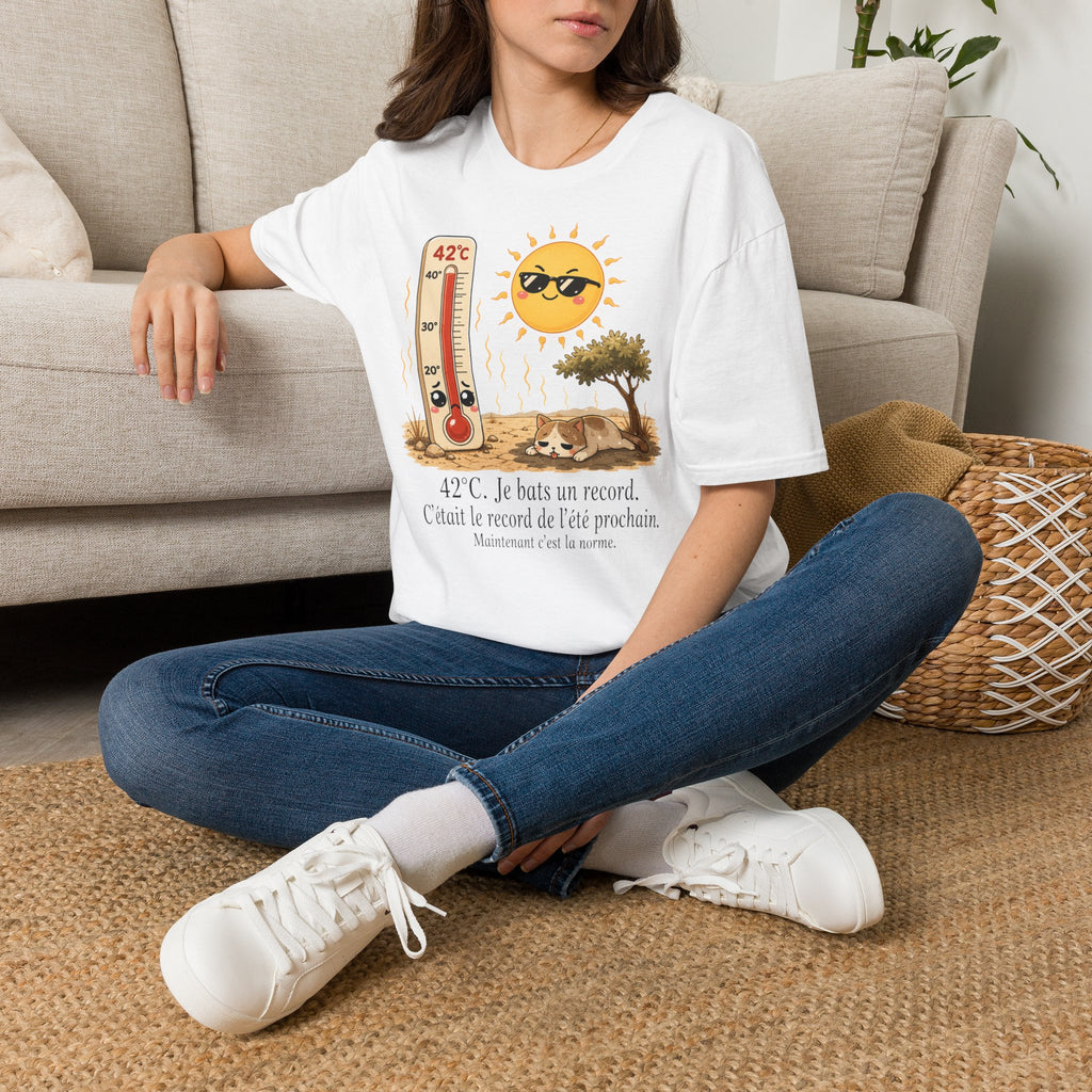 T-shirt graphique « Canicule » — Design thermomètre ensoleillé affichant 42 °C