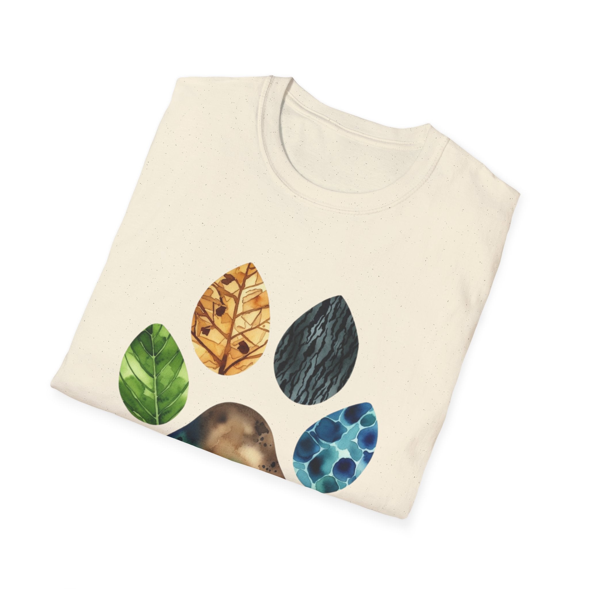 Nature Paw Print T-Shirt — Colorful Leaf & Stone Paw Design