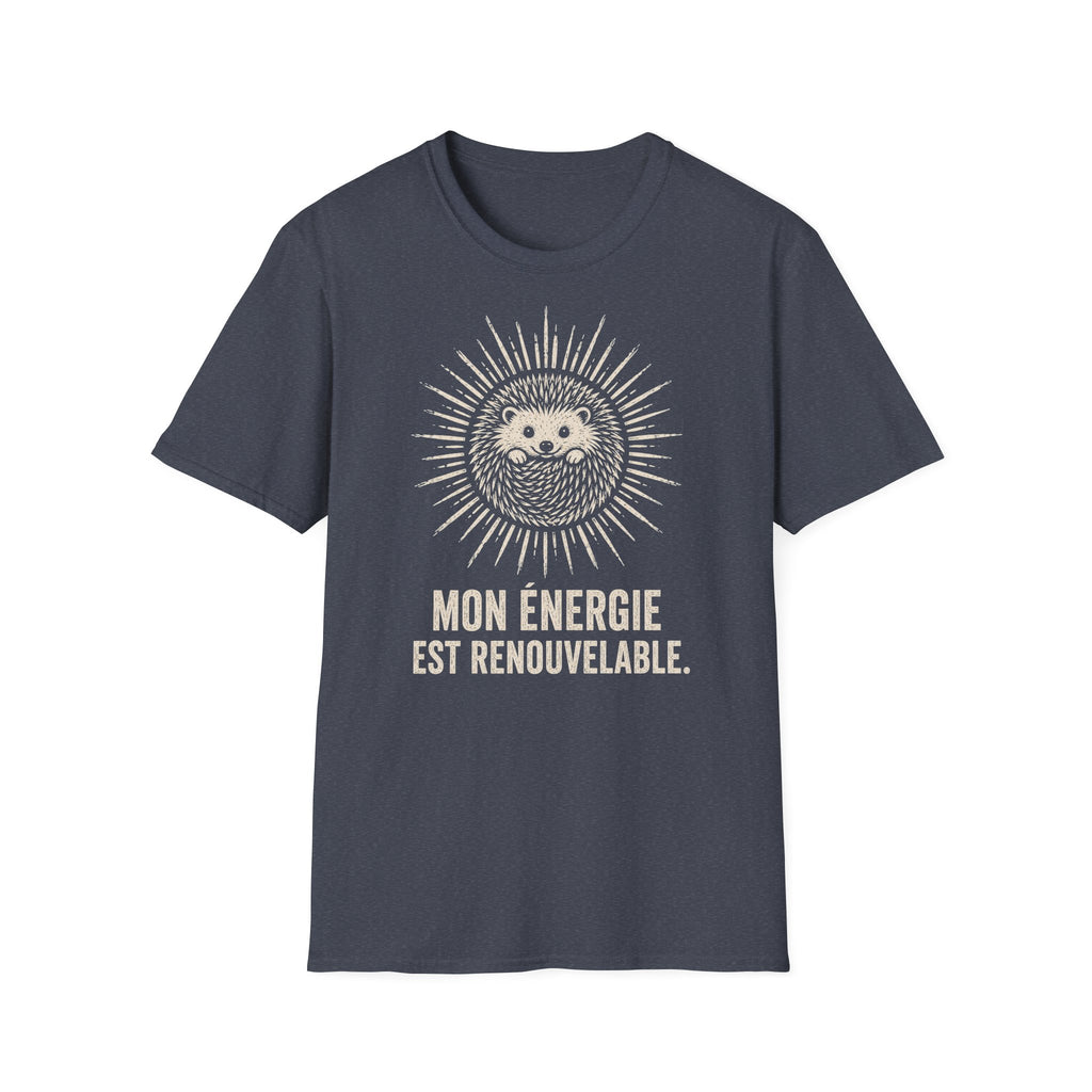 T-shirt Hérisson et énergie renouvelable — « Mon énergie est renouvelable » — T-shirt graphique écoresponsable