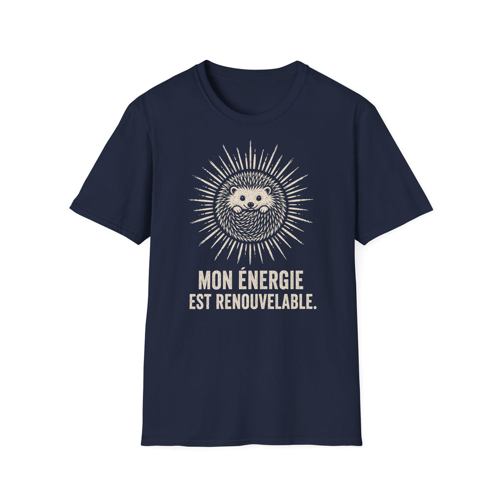 T-shirt Hérisson et énergie renouvelable — « Mon énergie est renouvelable » — T-shirt graphique écoresponsable