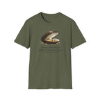 T-shirt — Illustration vintage de moule perlière avec la phrase française « Je peux vivre 200 ans »