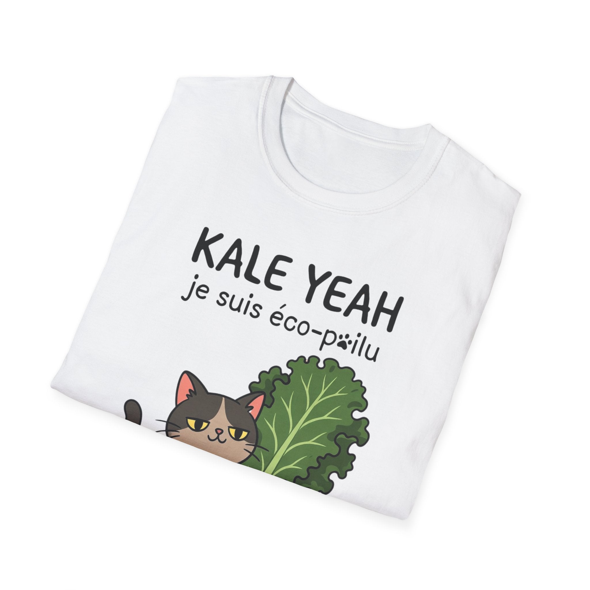Kale Yeah Cat T-Shirt – Cute Vegan/eco-friendly Graphic Tee ("je suis éco-pailu")