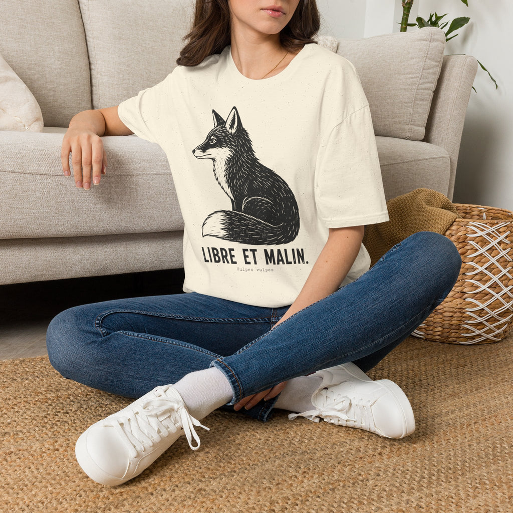 T-shirt illustré avec renard — « Libre et malin » — T-shirt graphique