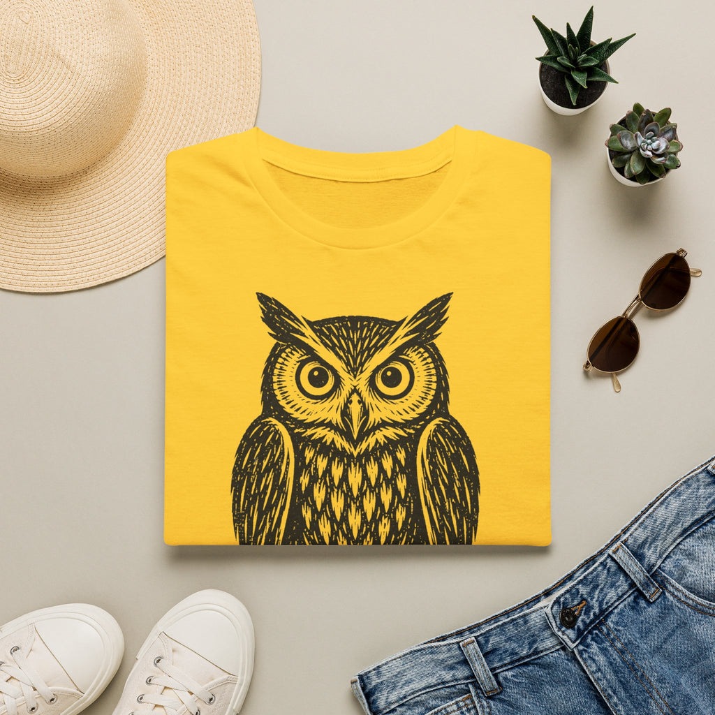 T-shirt illustré avec hibou — « VEILLE. » — T-shirt graphique vintage de veille nocturne