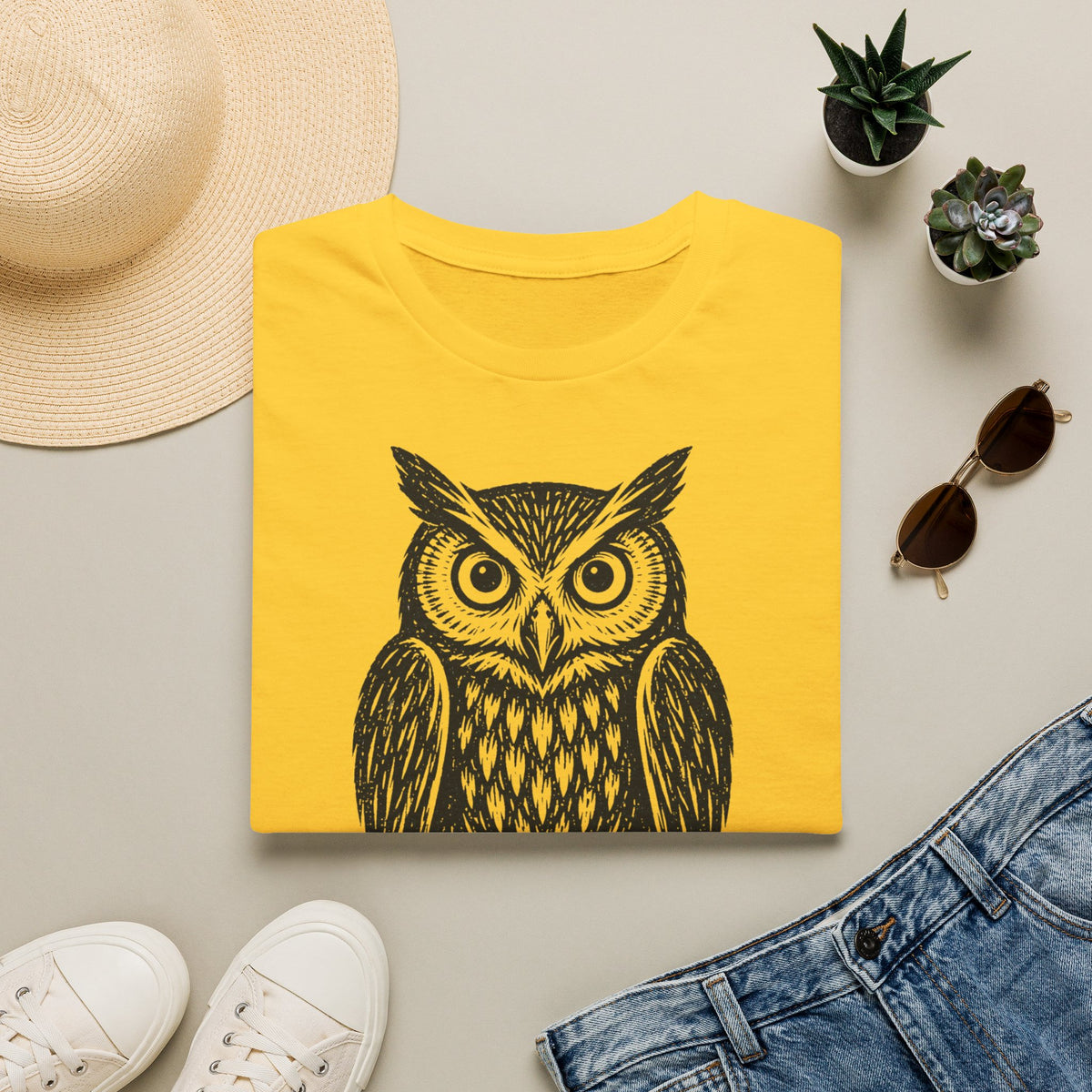 T-shirt illustré avec hibou — « VEILLE. » — T-shirt graphique vintage de veille nocturne