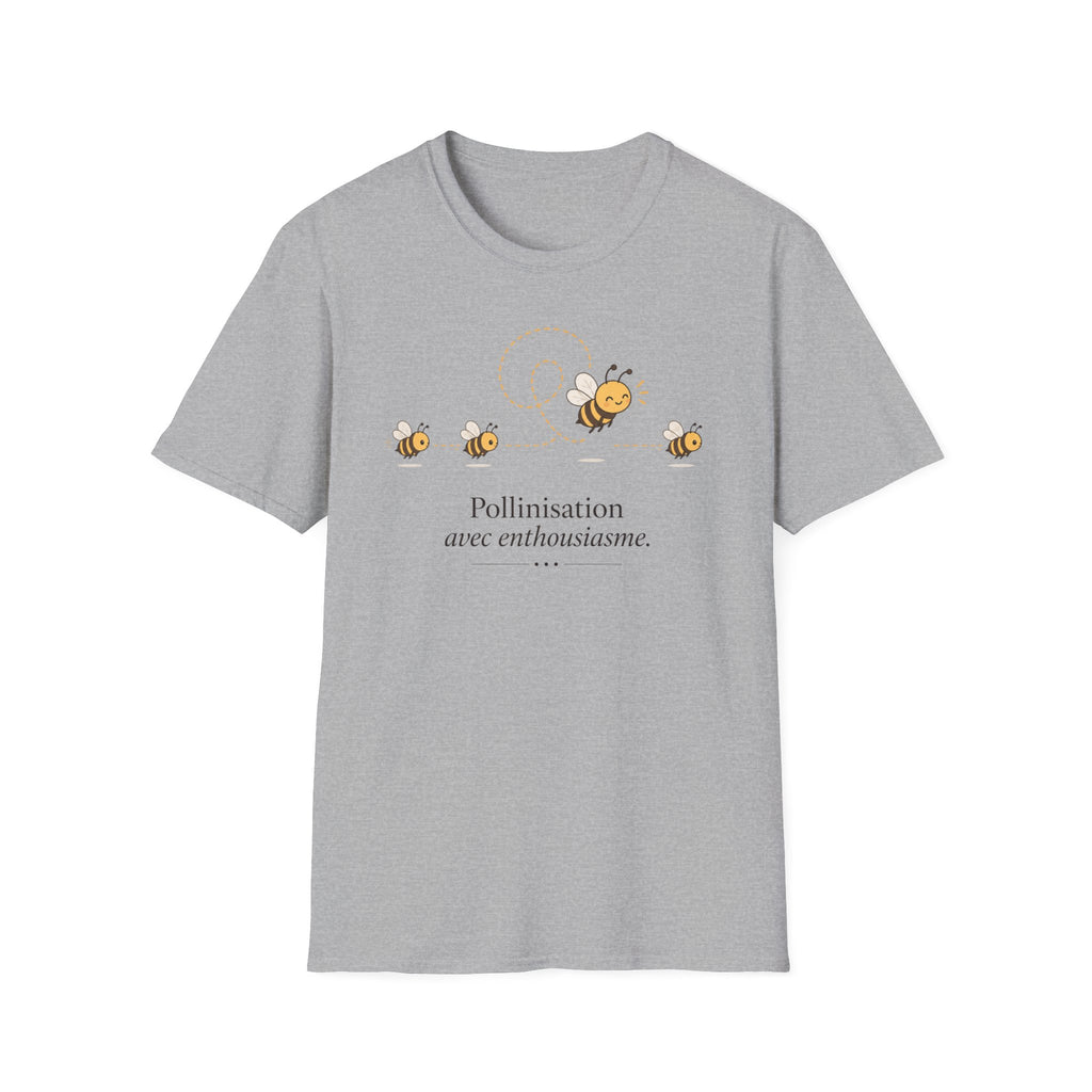 T-shirt Abeille et pollinisation — « Pollinisation avec enthousiasme » — Adorable illustration d’abeille
