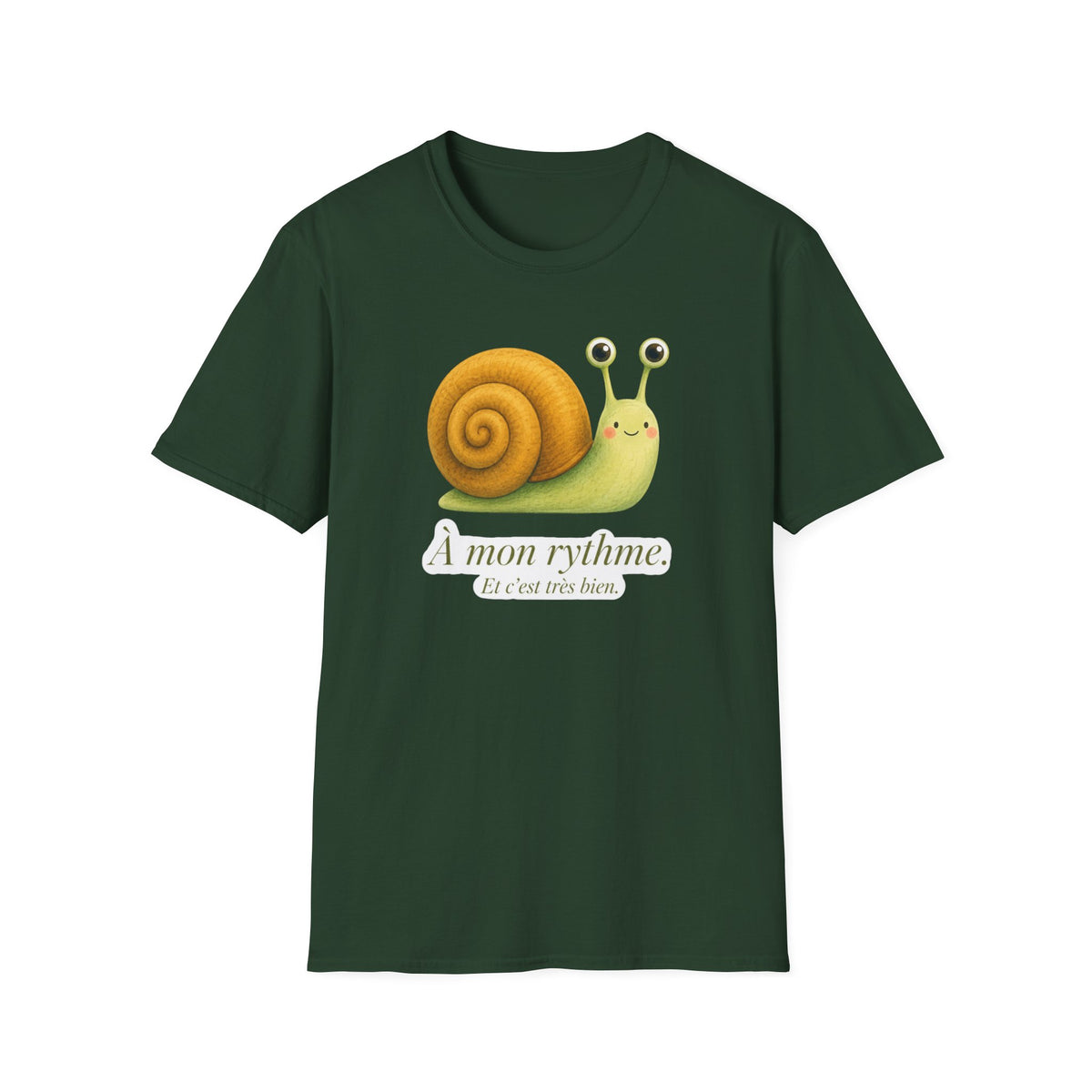 T-shirt illustré avec escargot — « À mon rythme. » — Adorable T-shirt « slow living »