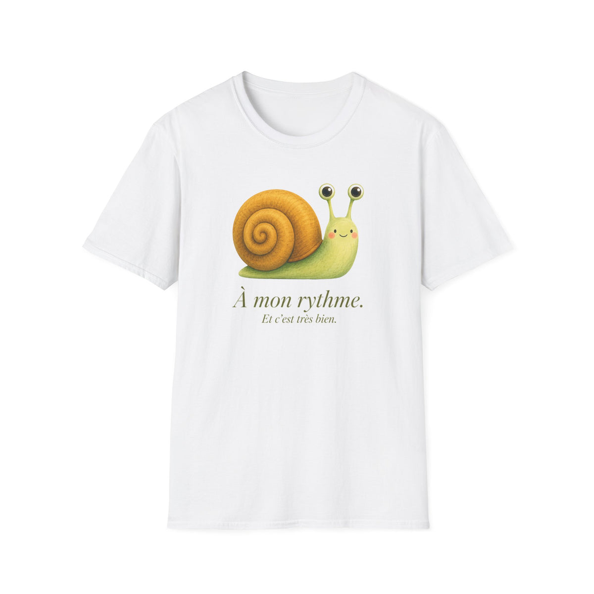 T-shirt illustré avec escargot — « À mon rythme. » — Adorable T-shirt « slow living »