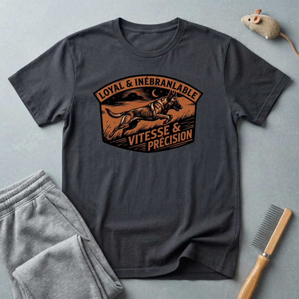 T-shirt écusson Berger allemand — «Loyal & Inébranlable / Vitesse & Précision» Blason vintage