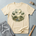 T-shirt paysage «Patte sauvage» — T-shirt nature avec empreinte de patte en forêt de montagne