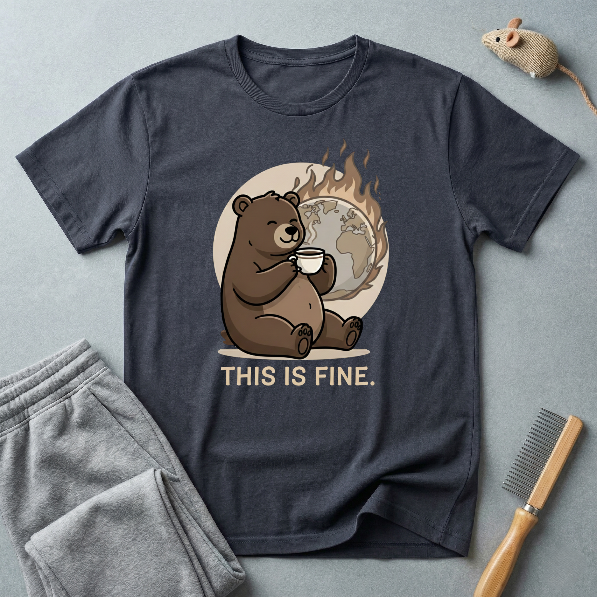 This Is Fine Bear T-Shirt — Funny Cozy Cartoon Tee