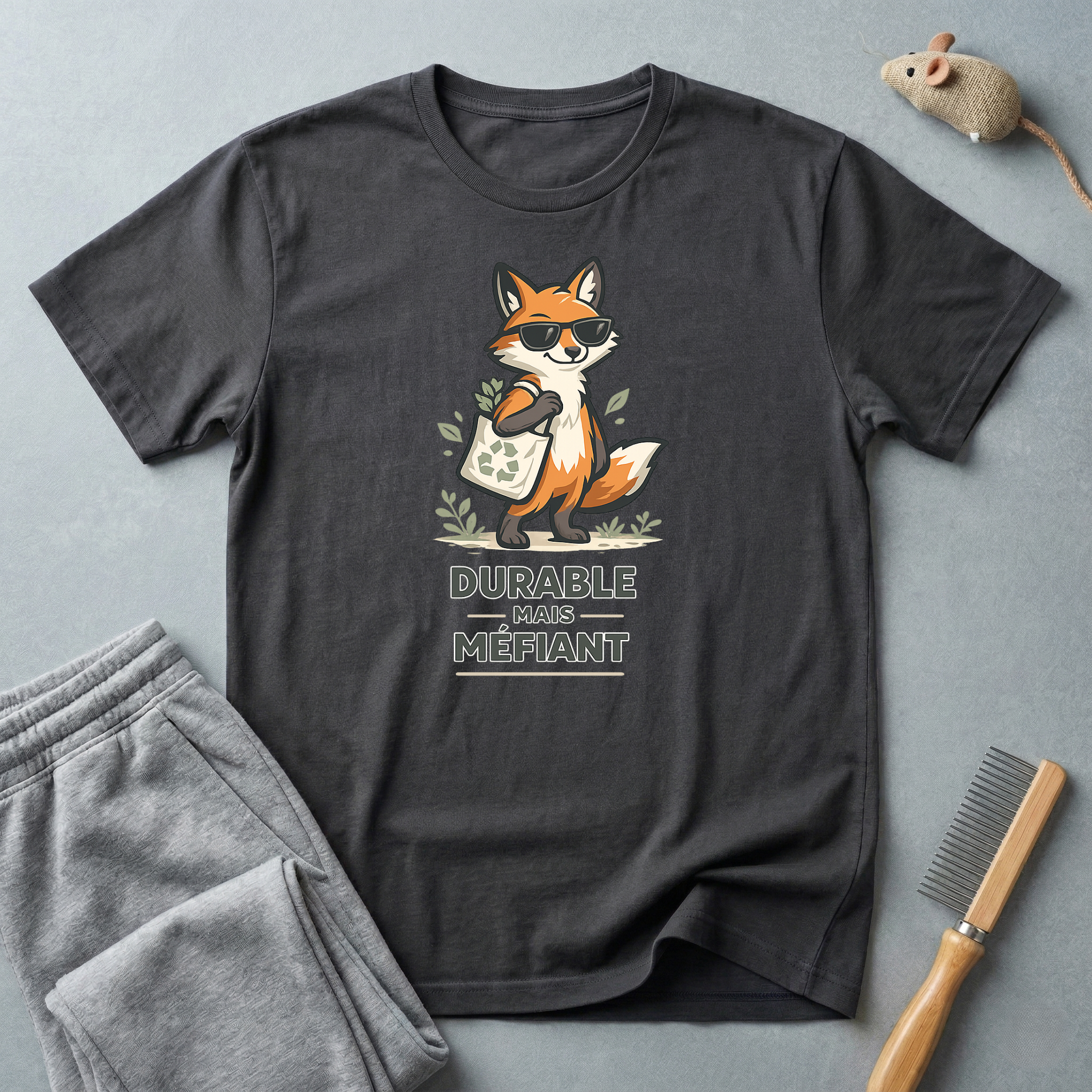 T-shirt illustration de renard — "Durable Mais Méfiant"