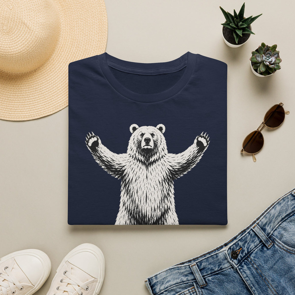 T-shirt graphique avec ours — « On est encore là » — Style vintage
