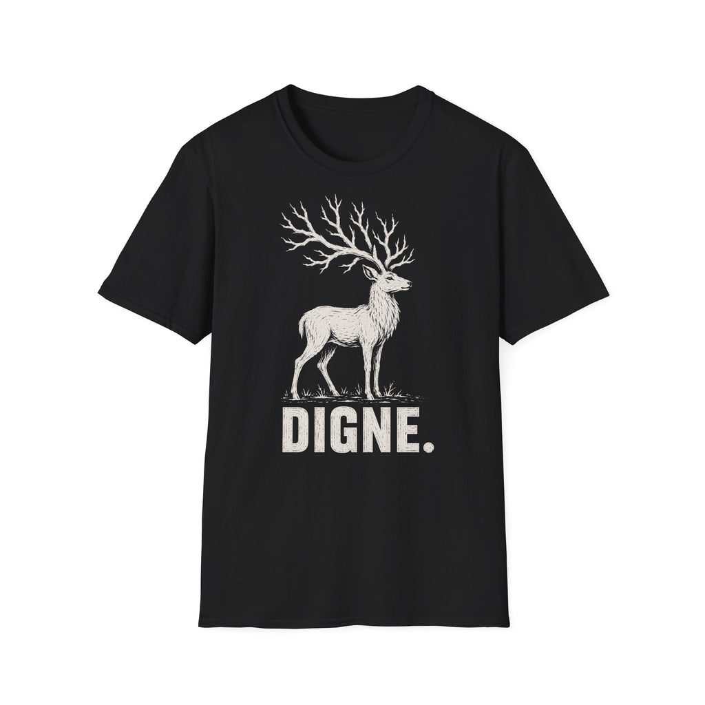 T-shirt illustré avec cerf — « DIGNE. » — T-shirt graphique inspiré de la nature