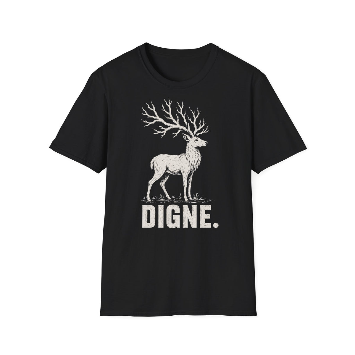 T-shirt illustré avec cerf — « DIGNE. » — T-shirt graphique inspiré de la nature