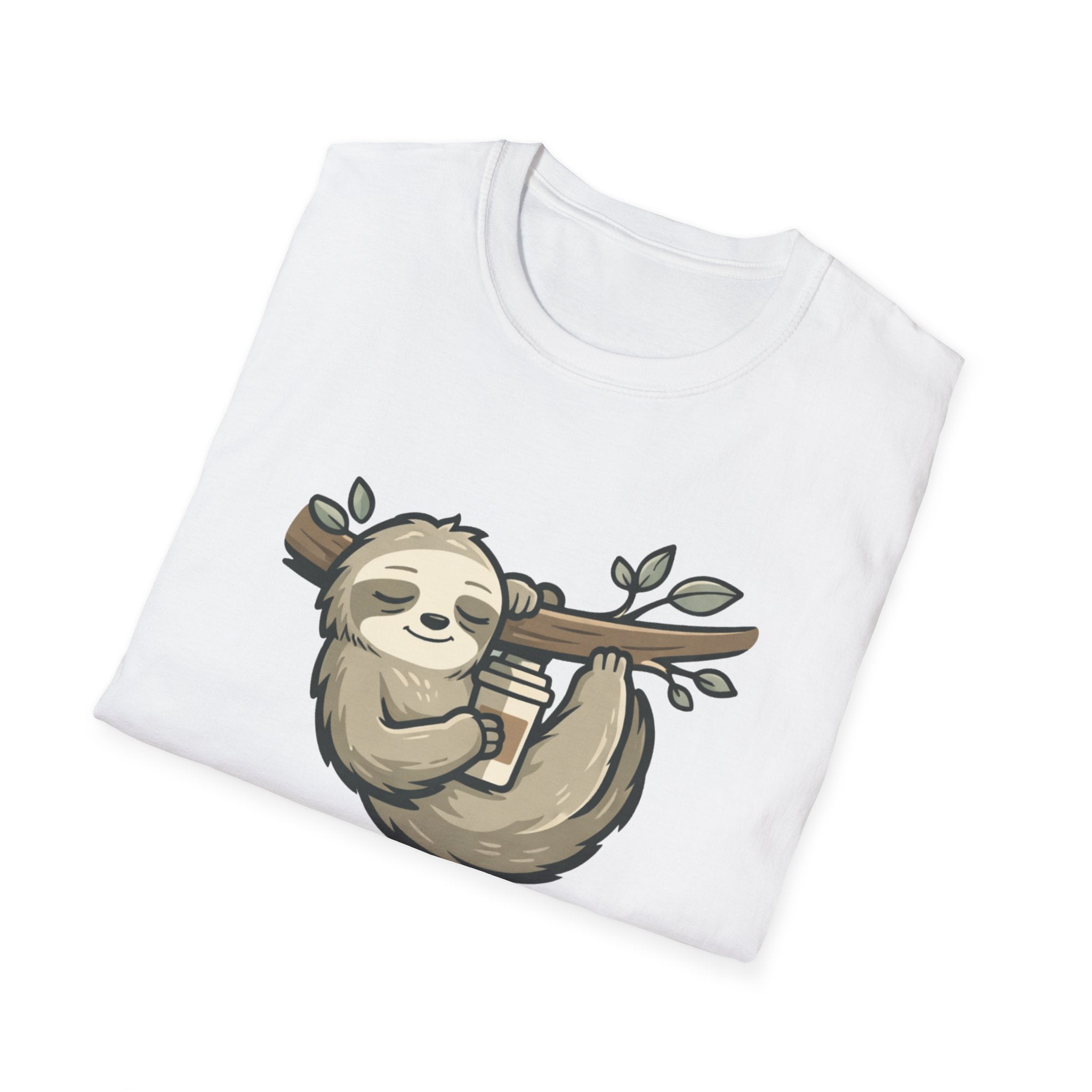 Sloth Coffee T‑Shirt — "J'essaie... lentement" Cute Relaxed French Graphic Tee