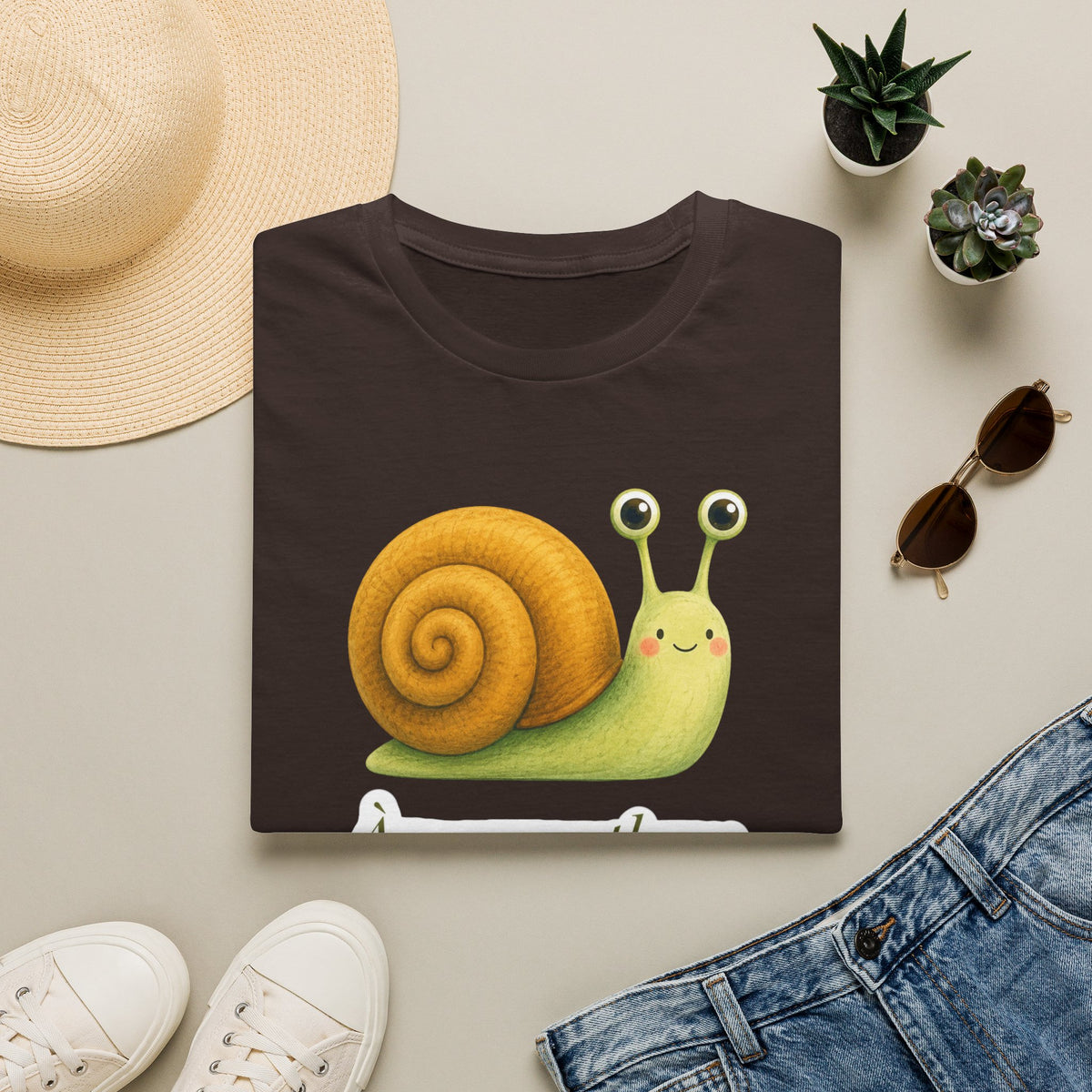 T-shirt illustré avec escargot — « À mon rythme. » — Adorable T-shirt « slow living »