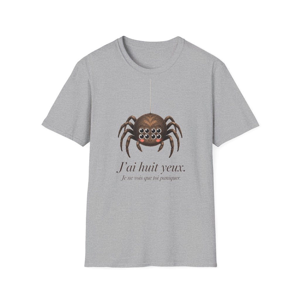 T-shirt illustré avec araignée — « J’ai huit yeux »