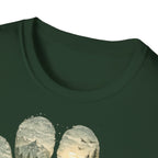 Wild Paw Landscape T-Shirt — Mountain Forest Paw Print Nature Tee