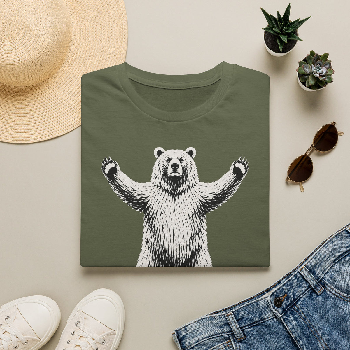 T-shirt graphique avec ours — « On est encore là » — Style vintage