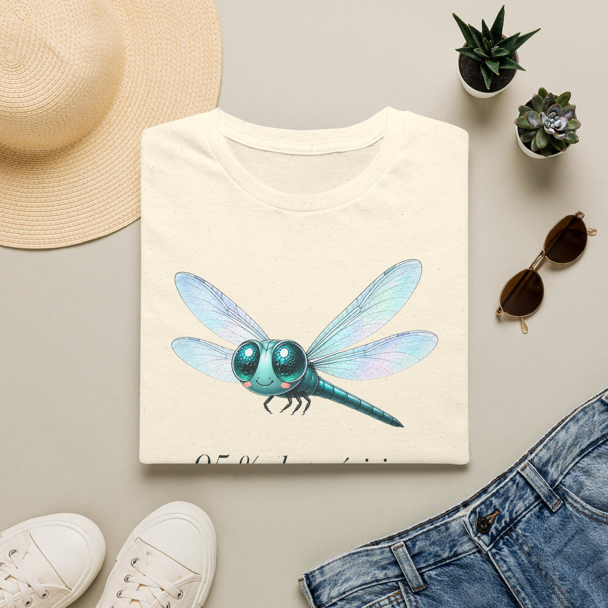 T-shirt illustré avec libellule — « 95 % de précision »
