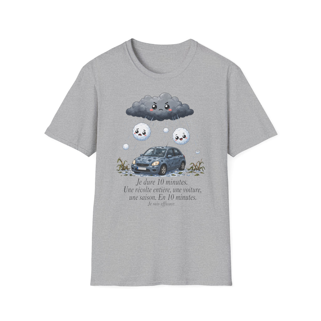 T-shirt — Nuage de pluie mignon avec gouttes de pluie tristes et voiture — Illustration météo drôle et adorable