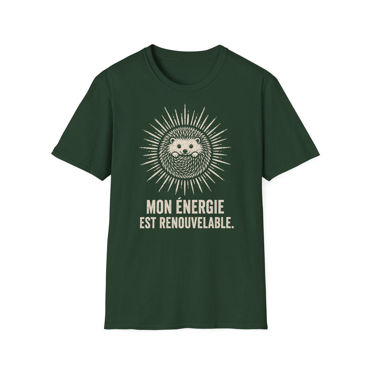 T-shirt Hérisson et énergie renouvelable — « Mon énergie est renouvelable » — T-shirt graphique écoresponsable