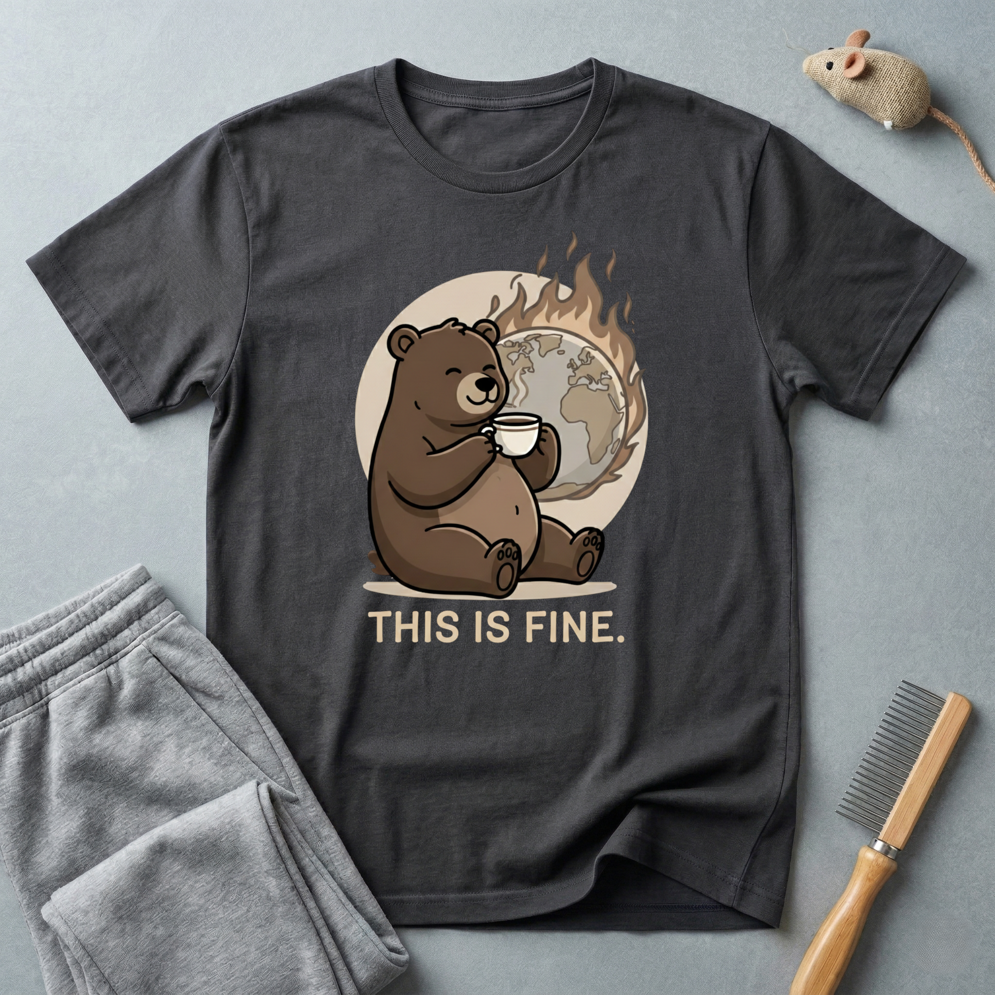 This Is Fine Bear T-Shirt — Funny Cozy Cartoon Tee