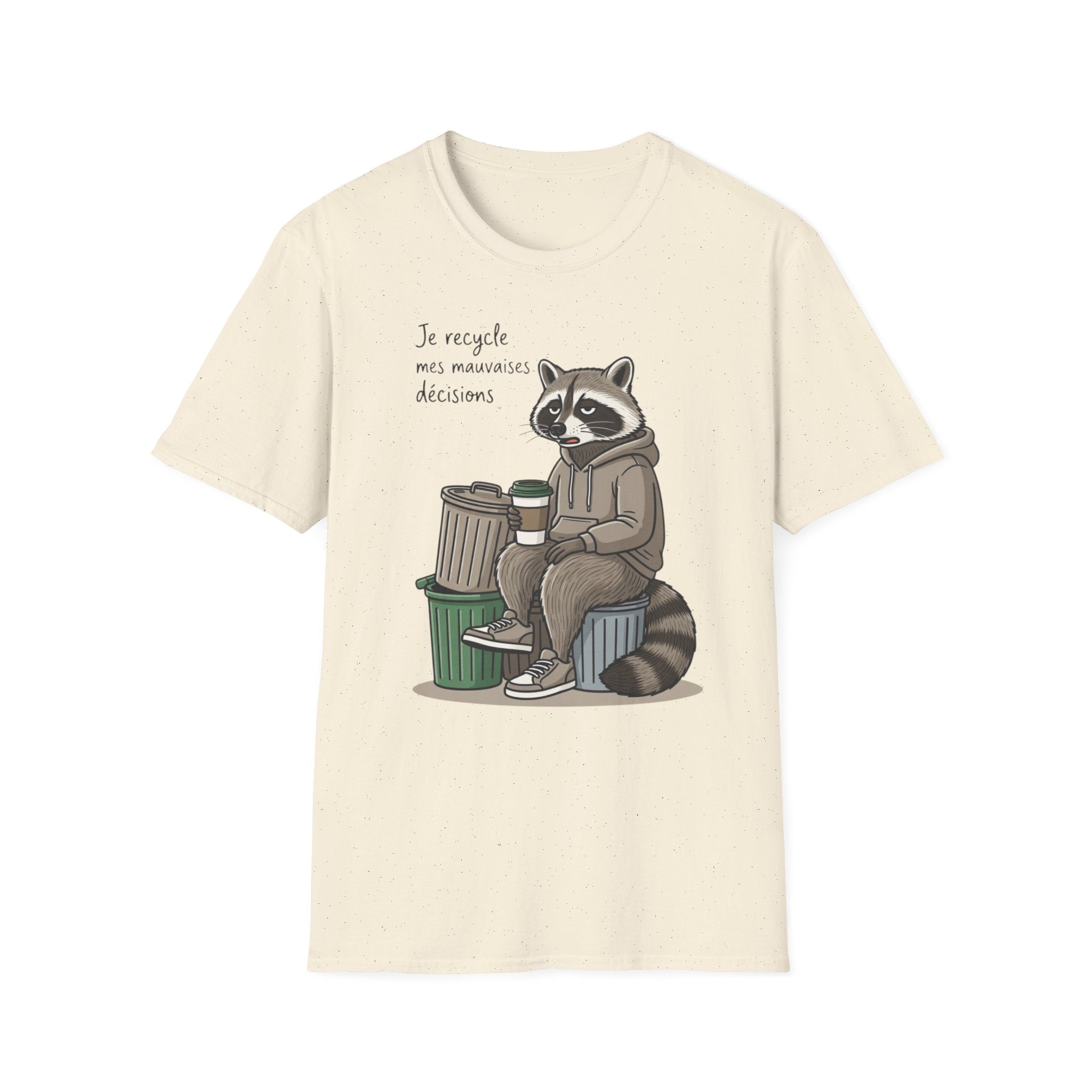 Recycling Raccoon T-Shirt — "Je recycle mes mauvaises décisions" Cute Eco Humor Tee