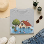 T-shirt « Maison inondée » — Adorable illustration kawaii d’une maison dans les eaux montante