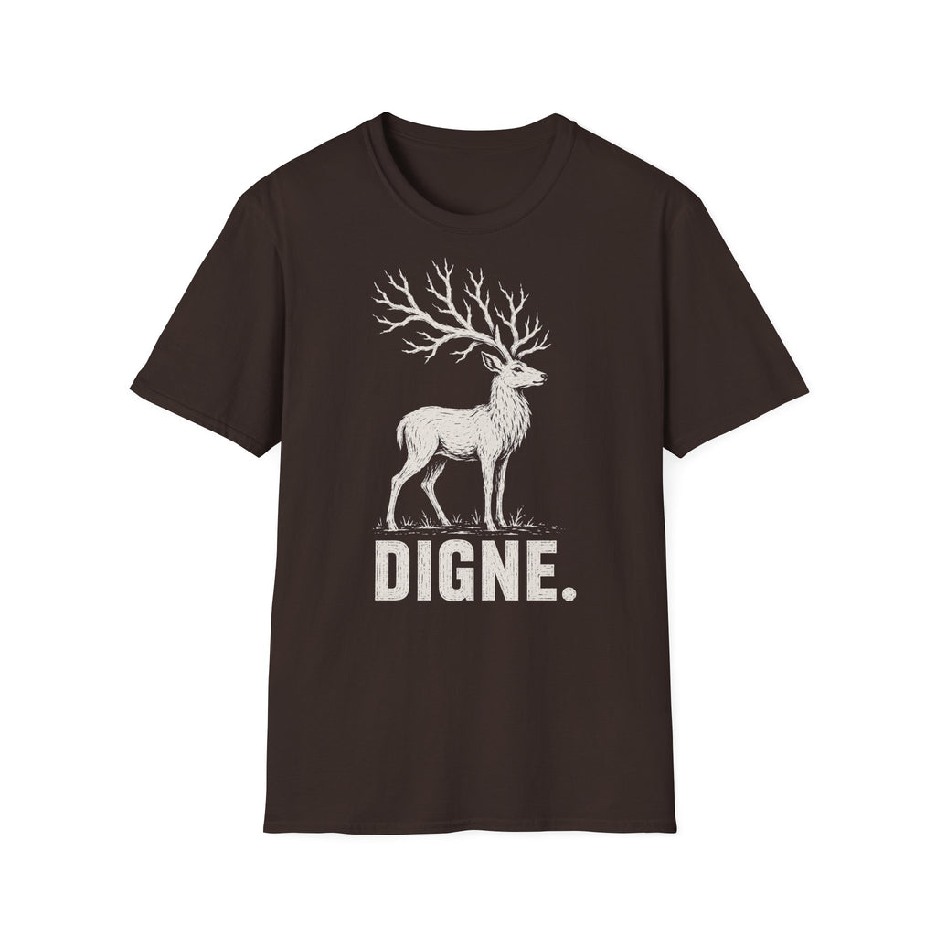 T-shirt illustré avec cerf — « DIGNE. » — T-shirt graphique inspiré de la nature
