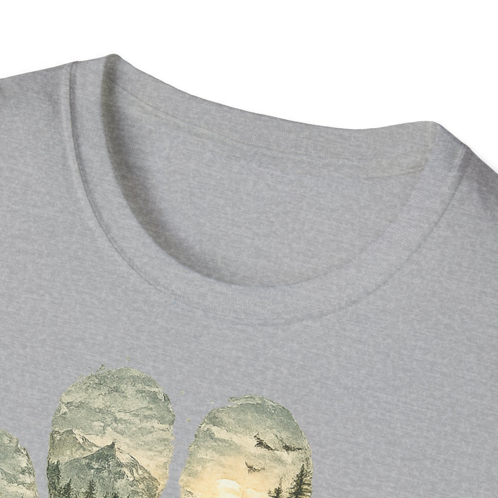 Wild Paw Landscape T-Shirt — Mountain Forest Paw Print Nature Tee