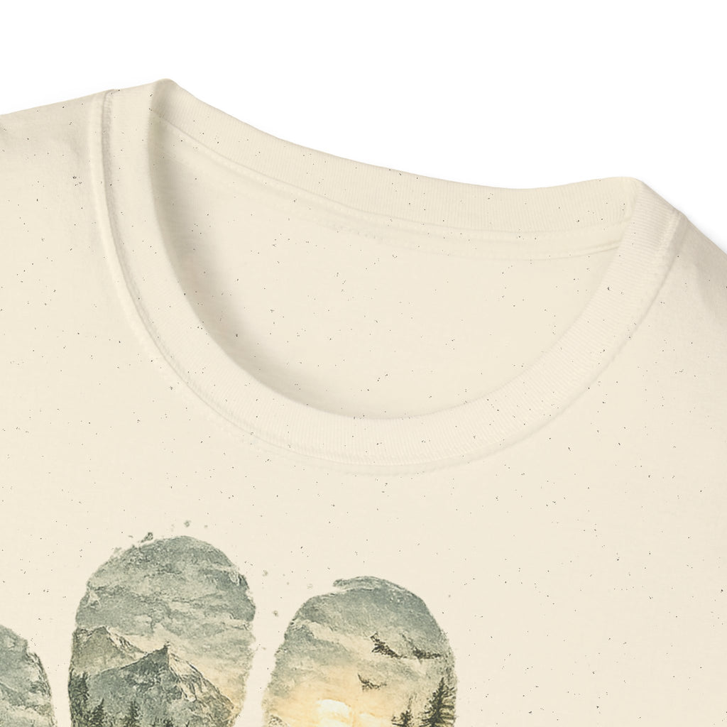 Wild Paw Landscape T-Shirt — Mountain Forest Paw Print Nature Tee