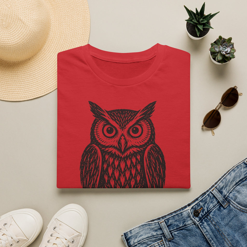T-shirt illustré avec hibou — « VEILLE. » — T-shirt graphique vintage de veille nocturne
