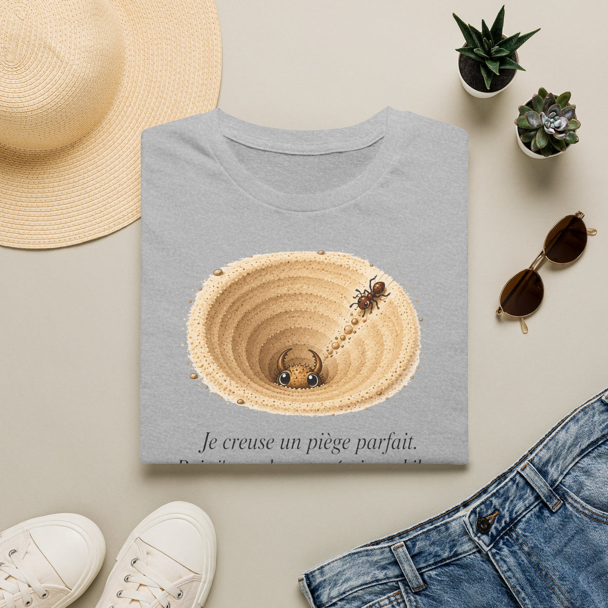 T-shirt — Illustration d’un piège à sable avec « Je creuse un piège parfait »