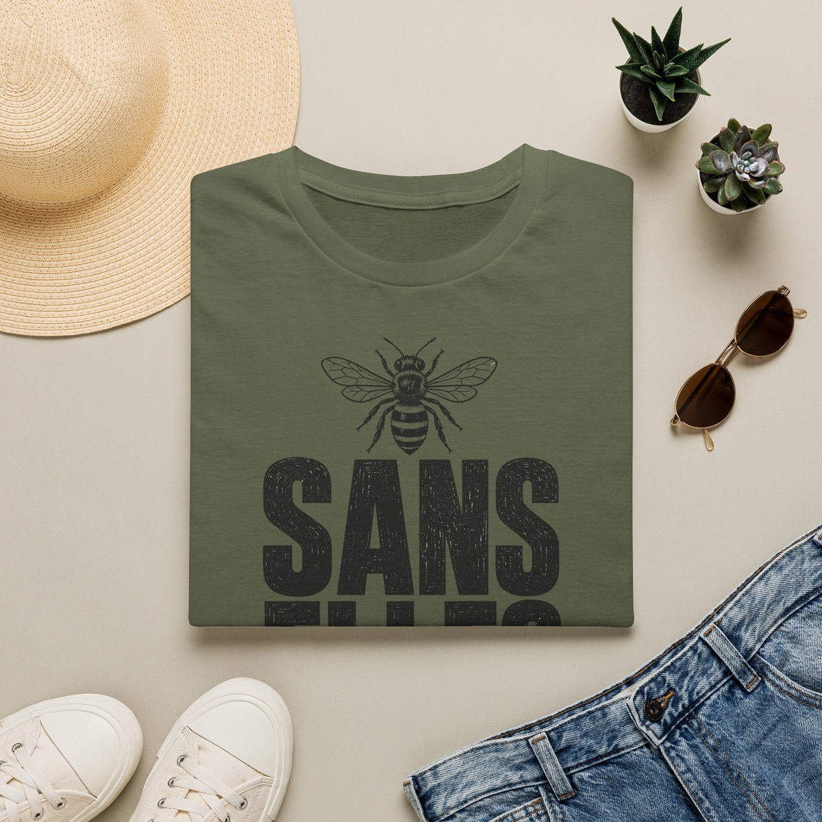 T-shirt — « Sans elles, plus rien » — Illustration graphique d’abeilles