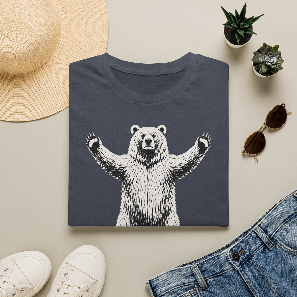 T-shirt graphique avec ours — « On est encore là » — Style vintage