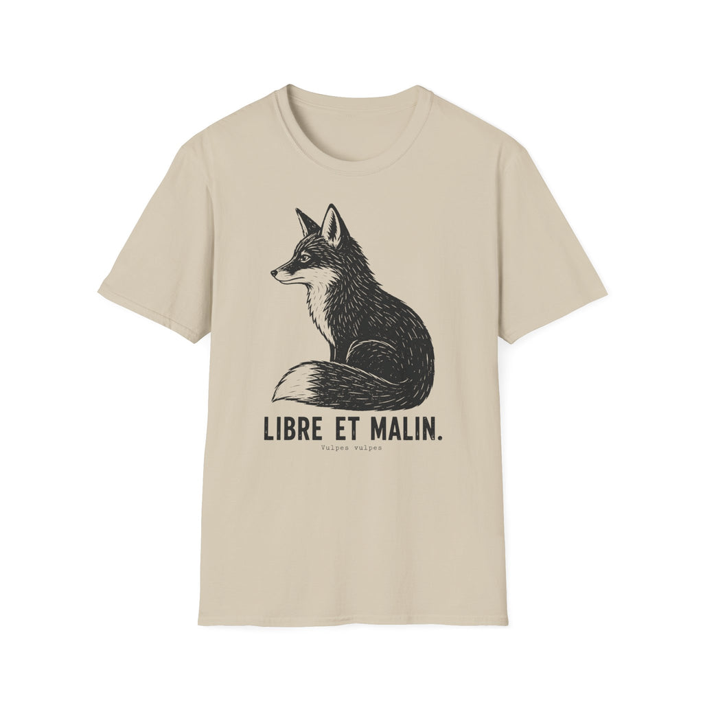 T-shirt illustré avec renard — « Libre et malin » — T-shirt graphique