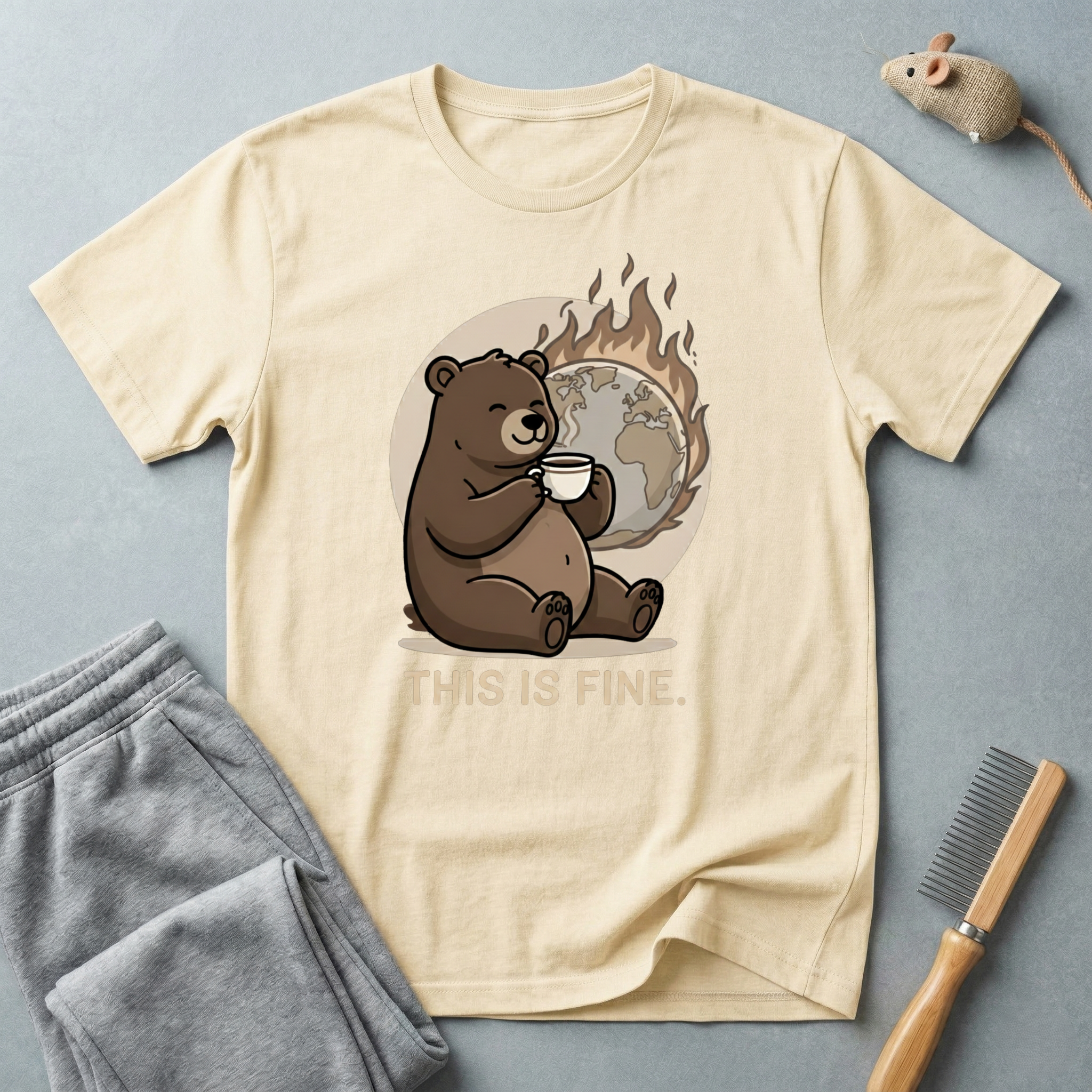 This Is Fine Bear T-Shirt — Funny Cozy Cartoon Tee