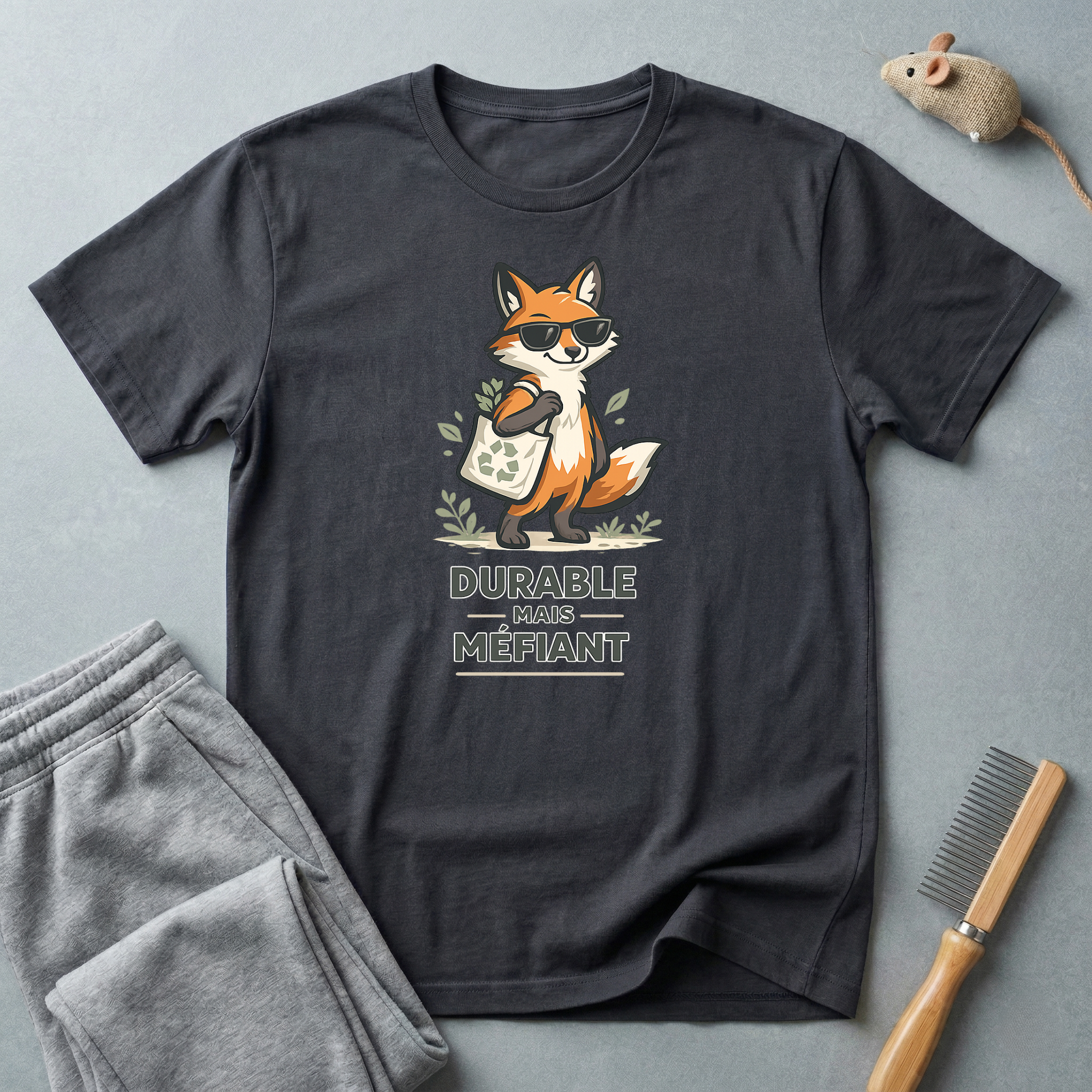 T-shirt illustration de renard — "Durable Mais Méfiant"