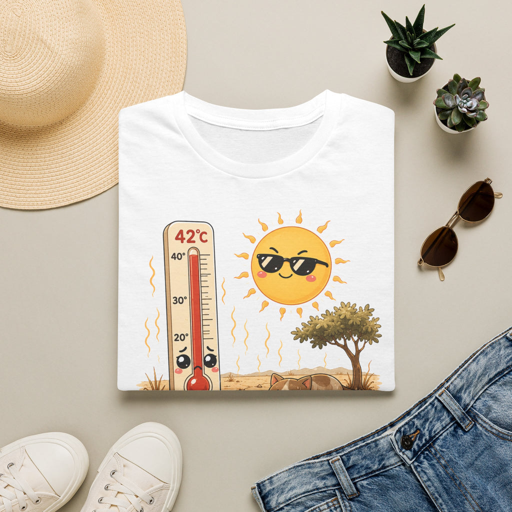 T-shirt graphique « Canicule » — Design thermomètre ensoleillé affichant 42 °C