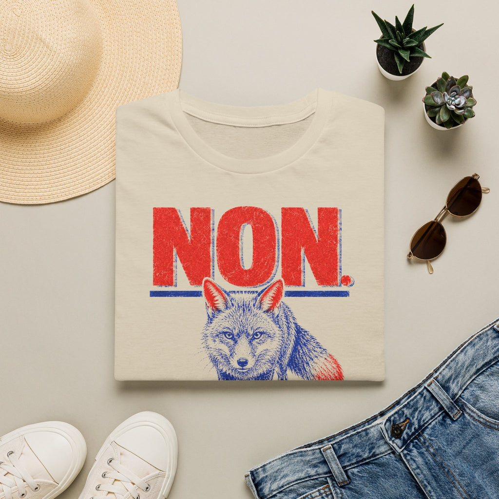T-shirt — « NON » — Illustration graphique de renard (« Je ne suis pas un problème »)