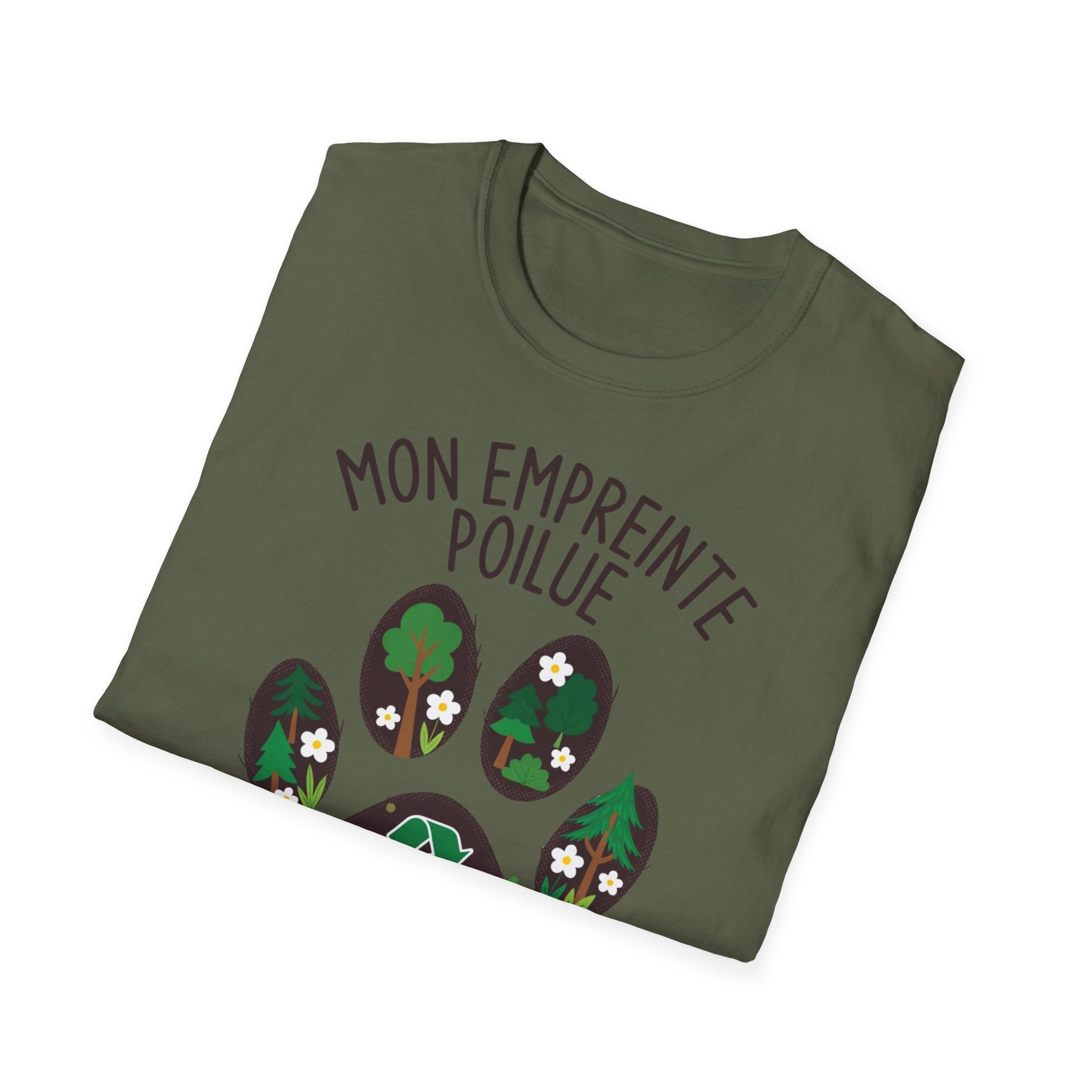 French Paw Print T‑Shirt — "Mon empreinte poilue" Floral Paw Graphic
