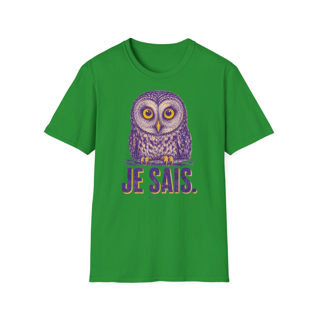 T-shirt graphique avec hibou — Hibou violet avec inscription « Je sais. »