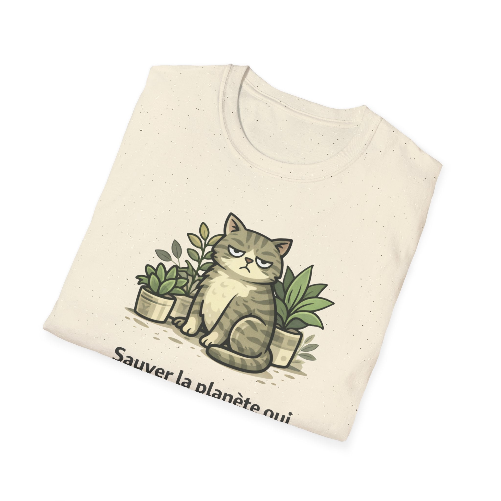 Cat & Plants T‑Shirt — "Sauver la planète oui, parler aux gens non" Eco Cat Graphic Tee