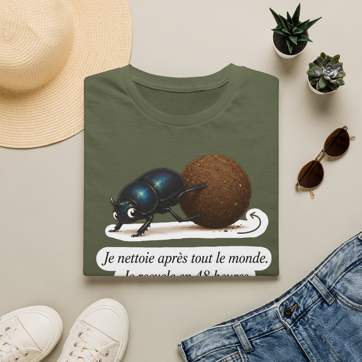 T-shirt — Scarabée bousier « Je recycle en 48 heures »