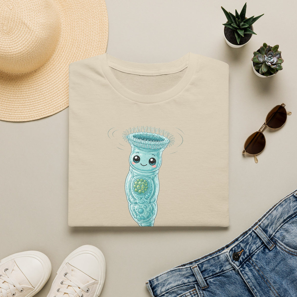 T-shirt adorable avec microorganisme cilié — T-shirt kawaii représentant un protiste unicellulaire