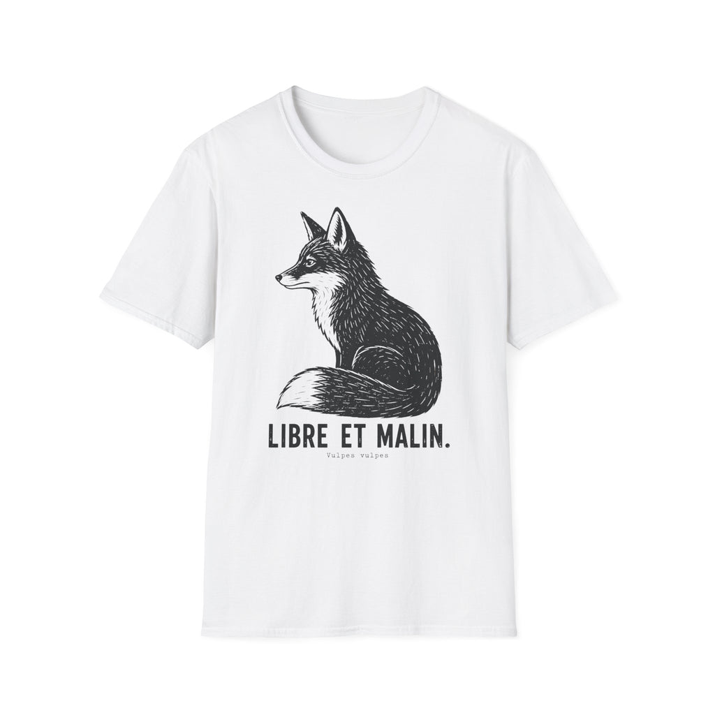 T-shirt illustré avec renard — « Libre et malin » — T-shirt graphique