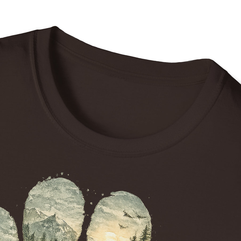 Wild Paw Landscape T-Shirt — Mountain Forest Paw Print Nature Tee