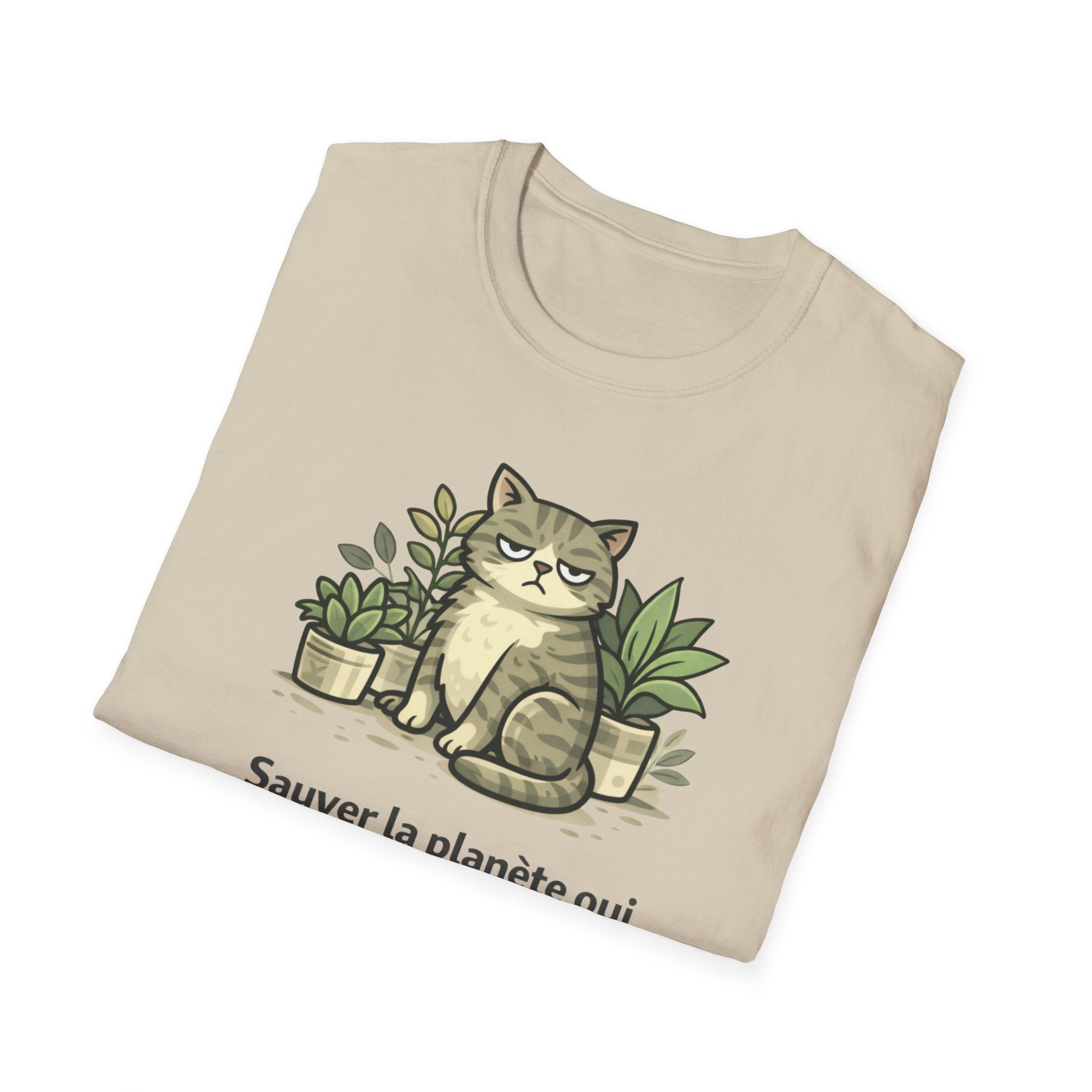 Cat & Plants T‑Shirt — "Sauver la planète oui, parler aux gens non" Eco Cat Graphic Tee
